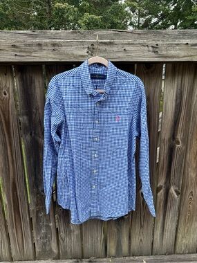 Ralph Lauren Blue and White Gingham Cotton Button-Down Shirt